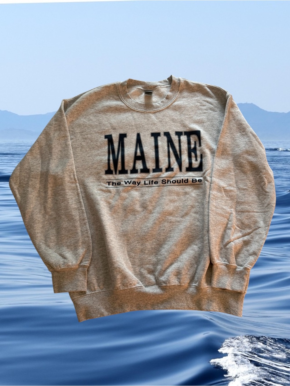 Gildan Gray MAINE Crewneck Sweatshirt with Navy Print